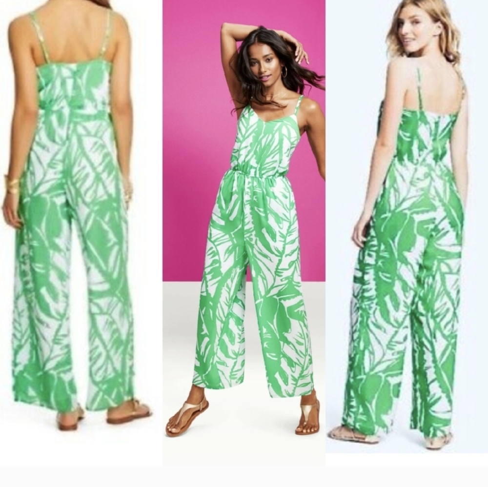 Lilly Pulitzer  Boom Boom Green and White Tropical Jumpsuit  Sz.XS